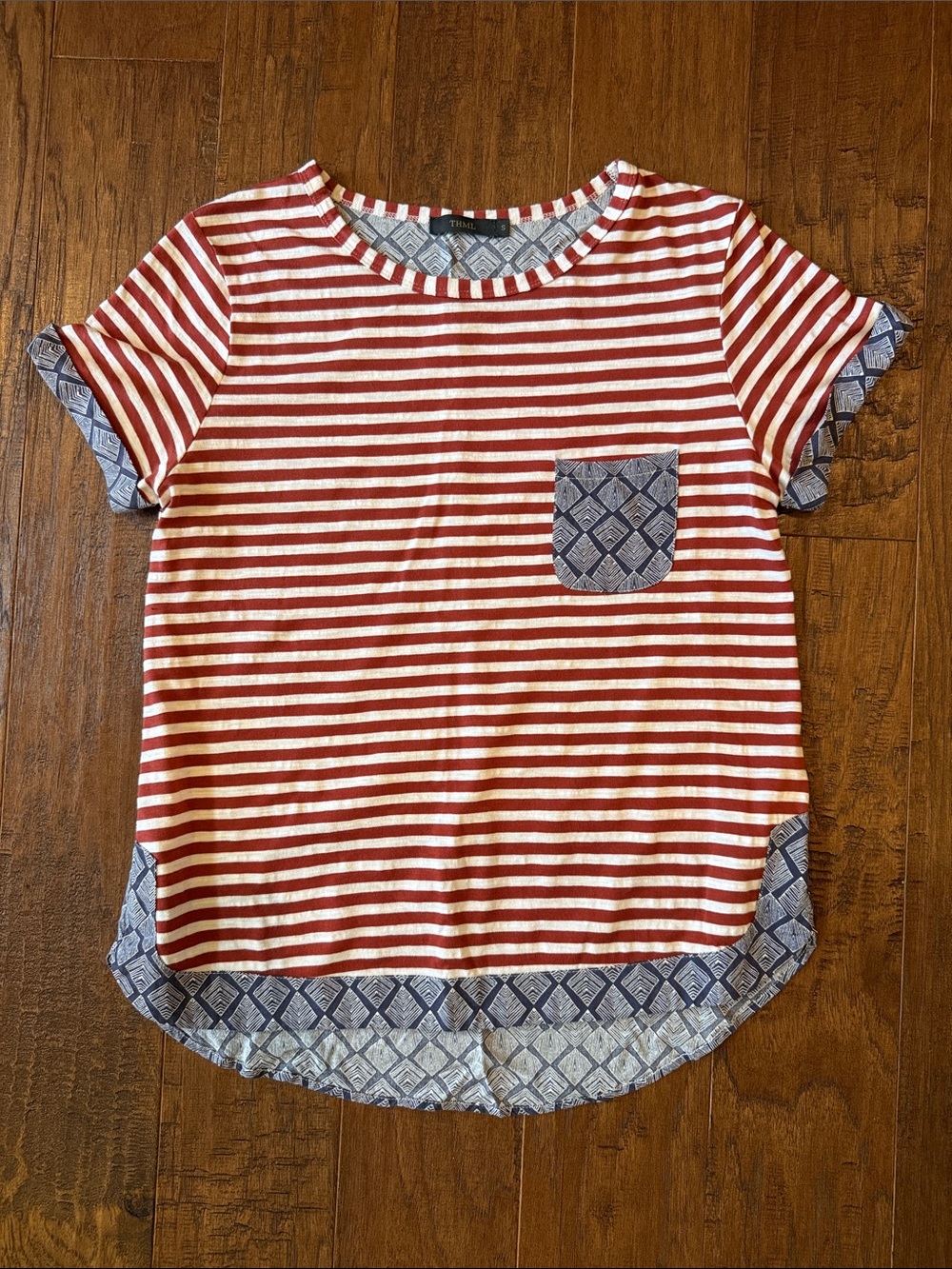 THML Red & White Striped Tee with Blue Patterned Pocket